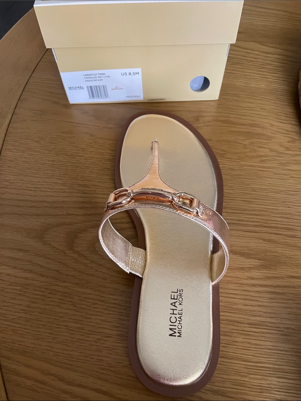 Michael Kors Metallic Pale Gold Leather T-Strap Sandals - Picture 5 of 8